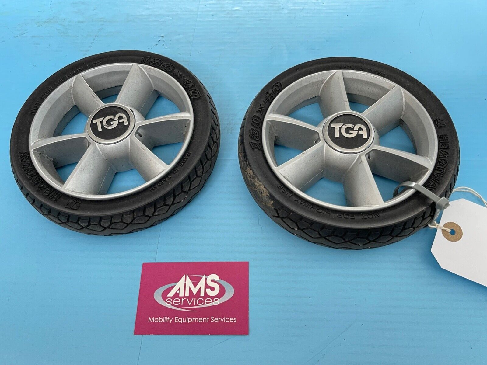 Pair TGA Minimo Plus Folding Mobility Scooter Front Wheels & Solid