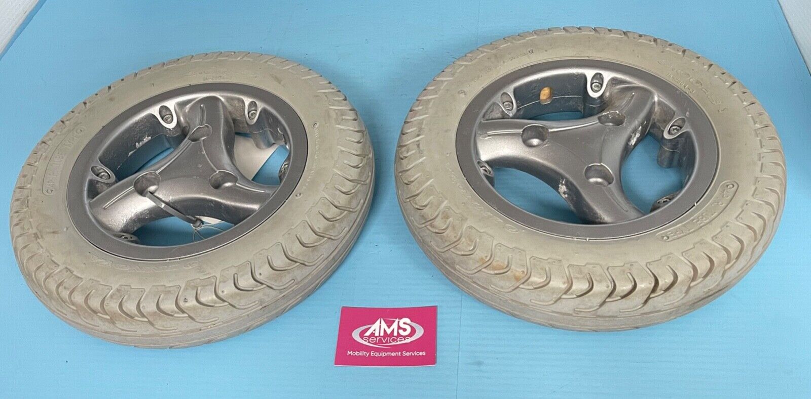 Pair of Quickie Jive M Electric Wheelchair Drive Wheels & Solid Tyres