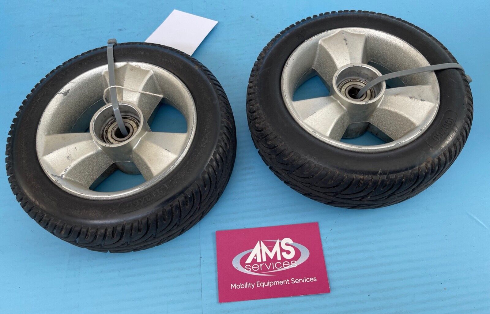 Pair of Kymco K Lite 8mph Mobility Scooter Front Wheels & Solid Tyres